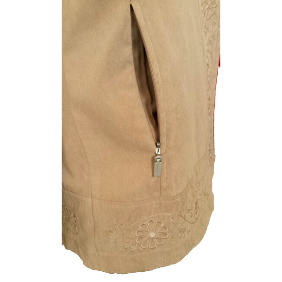 London Fog All Weather Suede Brown Embroidered Jacket Drawstring Zipper Med - Picture 7 of 12